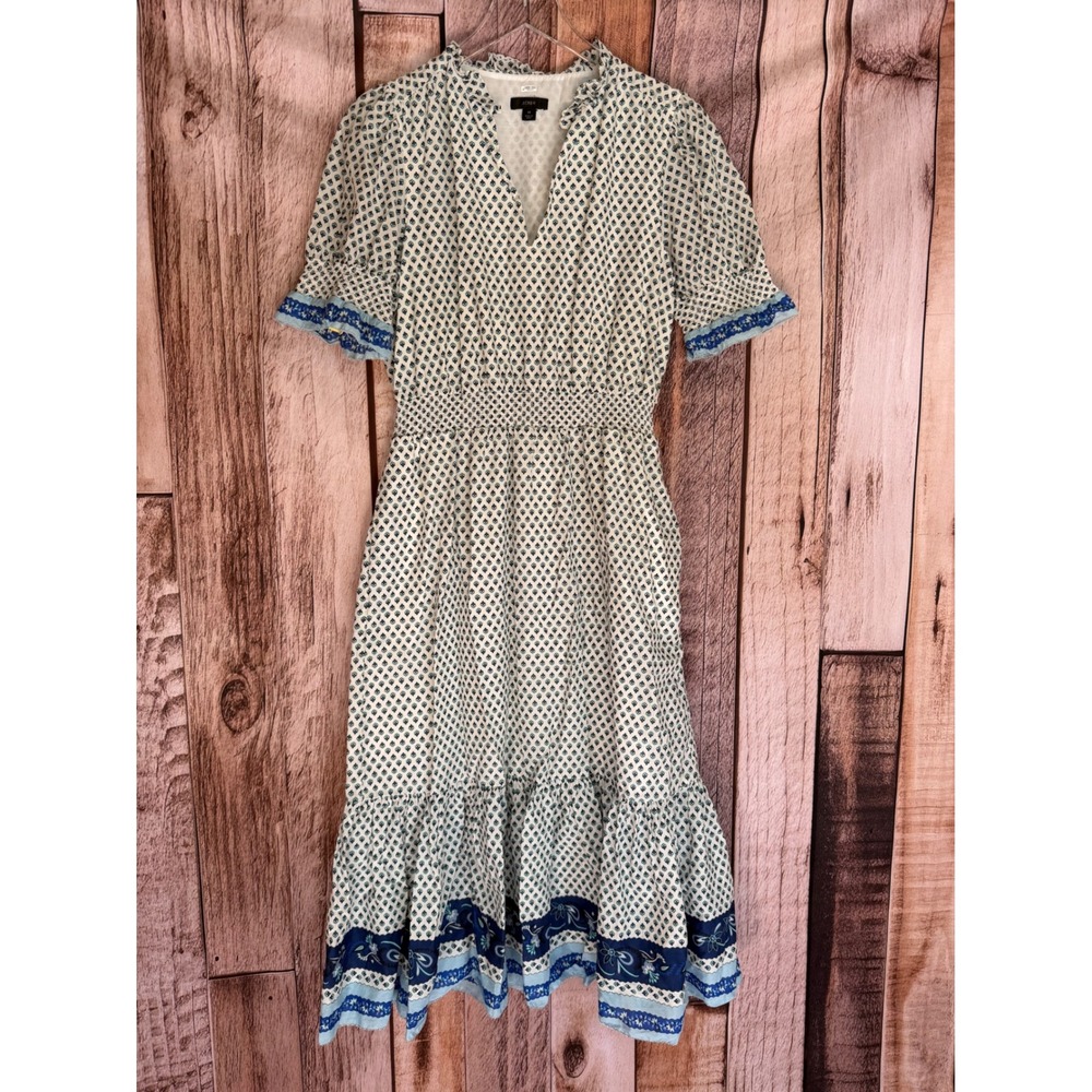 J.Crew Smocked Ruffle Dress Cotton Voile Floral Summer Cottagecore Size Medium